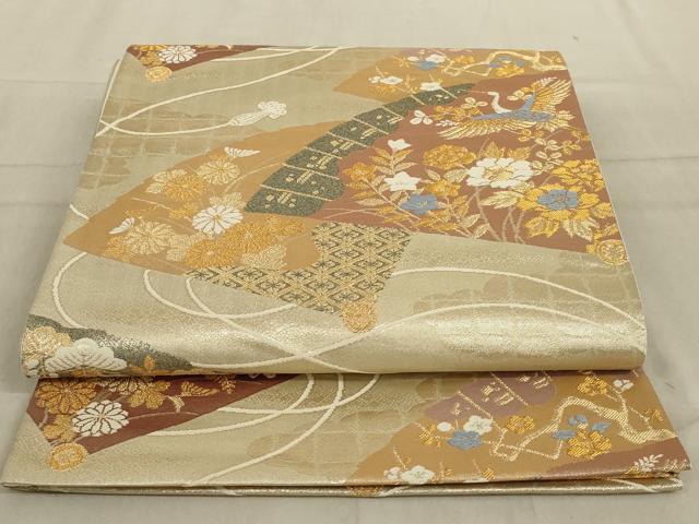 乐天商城 - 平和屋着物◎六通柄袋帯　扇面花鳥文　本うるし箔　正絹　逸品　AABC6235ou