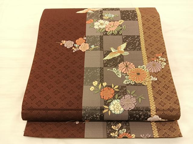 平和屋着物◎六通柄袋帯　唐織　花鳥文　金糸　正絹　逸品　BAAS9920du