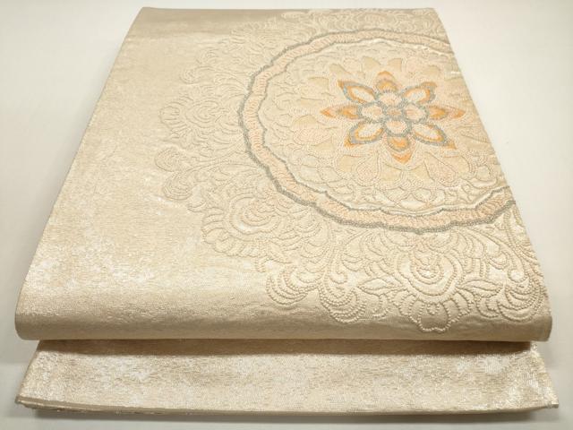 平和屋着物◎中国三大刺繍　相良刺繍　総刺繍　太鼓柄袋帯　正倉院花文　銀糸　正絹　逸品　DABE8494xg