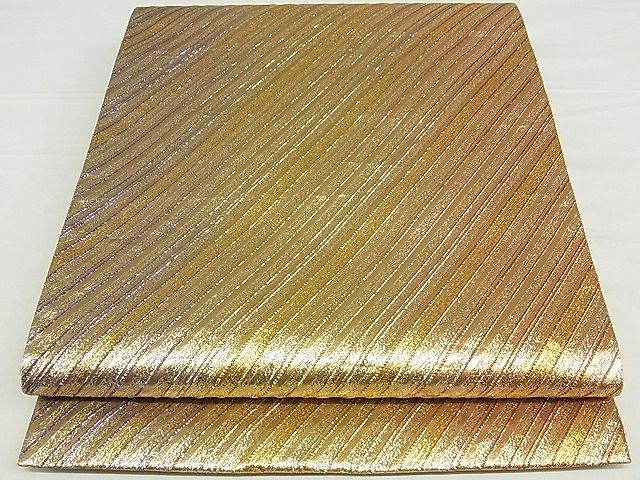 平和屋着物■六通柄袋帯 斜縞 金糸 正絹 逸品 A-hg558