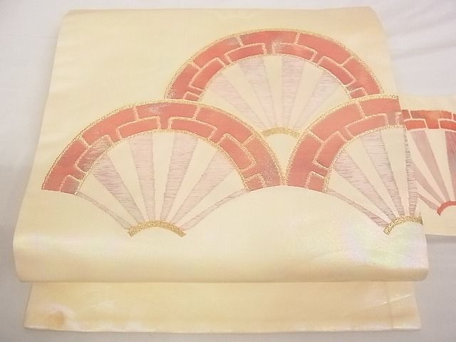 平和屋着物■九寸名古屋帯　源氏車青海波　金糸　正絹　逸品　A-ta6718