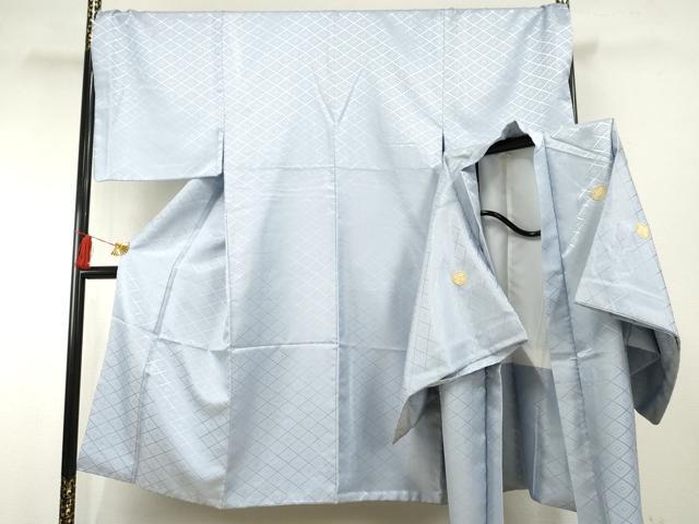 平和屋着物●男性 色紋付・羽織セット 花菱地紋 秘色色 キングサイズ 洗える着物 AABF6567cs