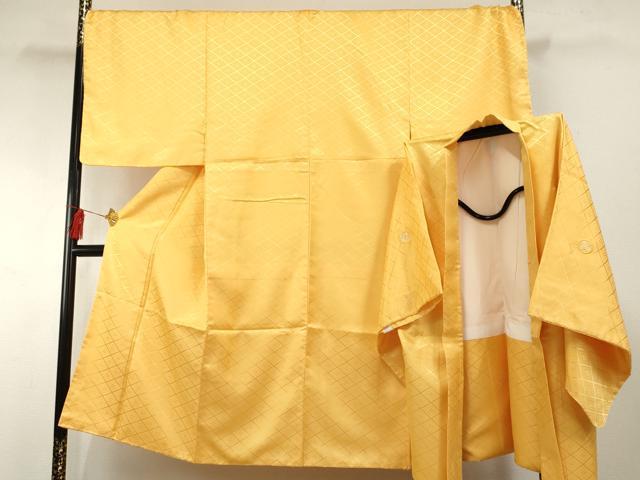 平和屋着物●男性　色紋付・羽織セット　花菱地紋　藤金色　洗える着物　未使用　AABF6568cs