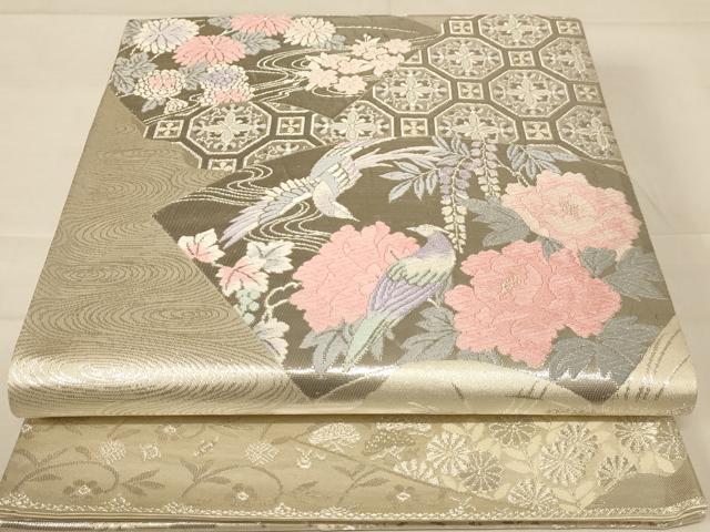 平和屋着物◎六通柄袋帯　唐織　花鳥文　銀糸　正絹　逸品　AABC8404dt