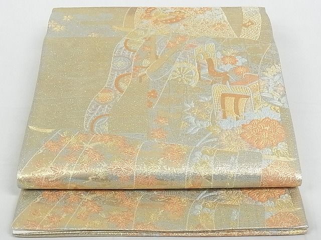 平和屋着物◎六通柄袋帯　吉祥花文　金糸　正絹　逸品　AAAH7034Ast