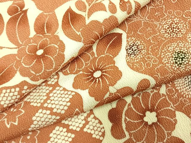 平和屋着物●上質な小紋　型染め　道長花文　鬼しぼ縮緬　正絹　逸品　未使用　AABD8485fy