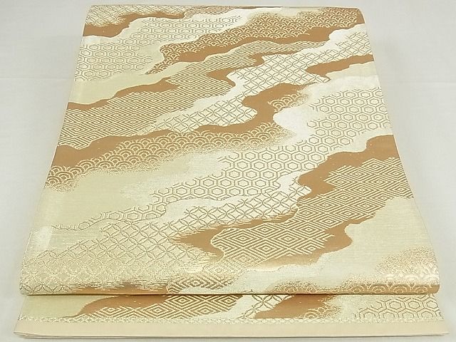 平和屋着物■六通柄袋帯　霞文　金糸　正絹　逸品　A-hg849