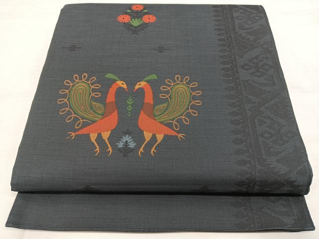 平和屋着物◎六通柄袋帯 茶香美 花鳥文 正絹 逸品 BAAX4787qw