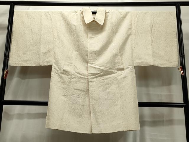 平和屋着物#男性 和装コート ひげ紬地 生成り色 ロング丈 正絹 逸品 CAAT5865id