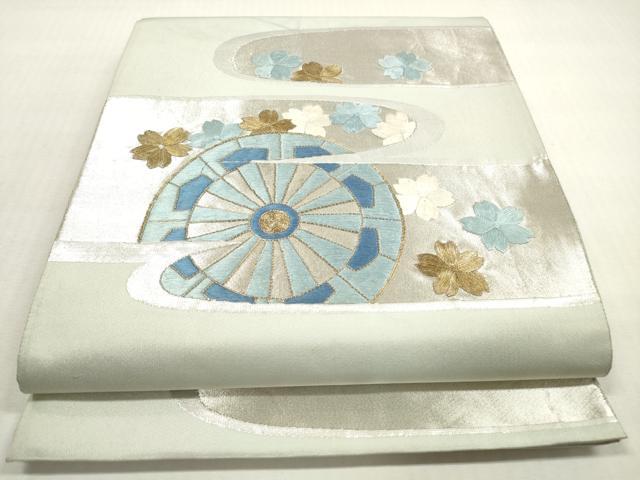 Rakuten - 平和屋着物◎太鼓柄袋帯　駒刺繍　エ霞片輪車花文　金銀糸　正絹　逸品　DABG1418xg