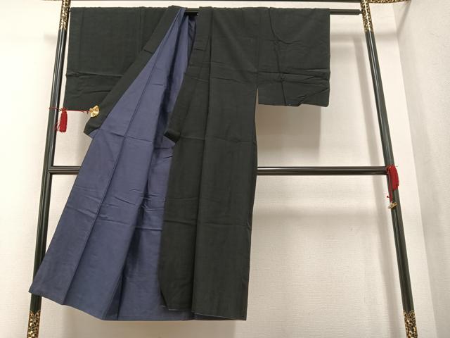 平和屋着物■男性　紬　鉄御納戸色　正絹　逸品　AAAS4810ph