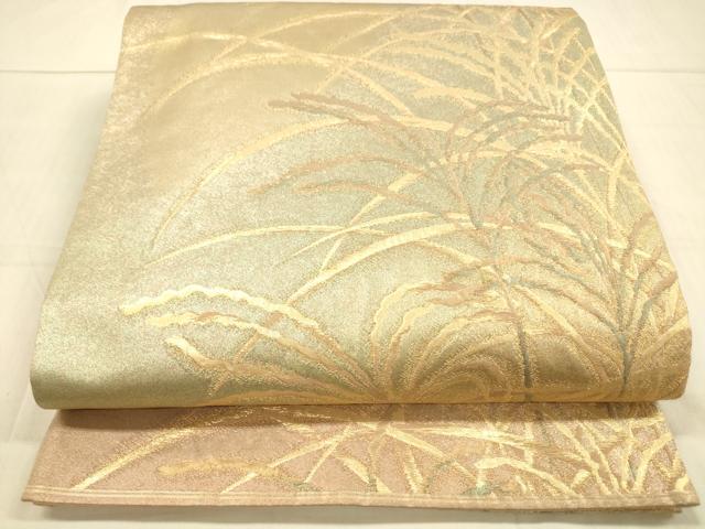 平和屋着物◎六通柄袋帯　草葉文　金糸　引箔　正絹　逸品　DAAU4119cm