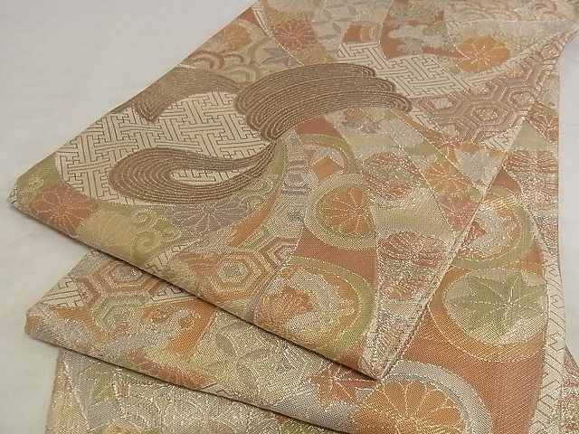 平和屋着物■佐賀錦 六通柄袋帯 束ね熨斗花文 金銀糸 正絹 逸品 A-pf5235