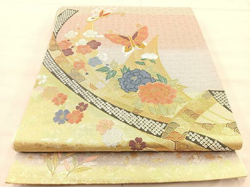 平和屋着物◎六通柄袋帯 唐織 花蝶文 金糸 正絹 逸品 BAAT1815if 平和屋着物◎六通柄袋帯 唐織 花蝶文 金糸 正絹 逸品 BAAT1815if
