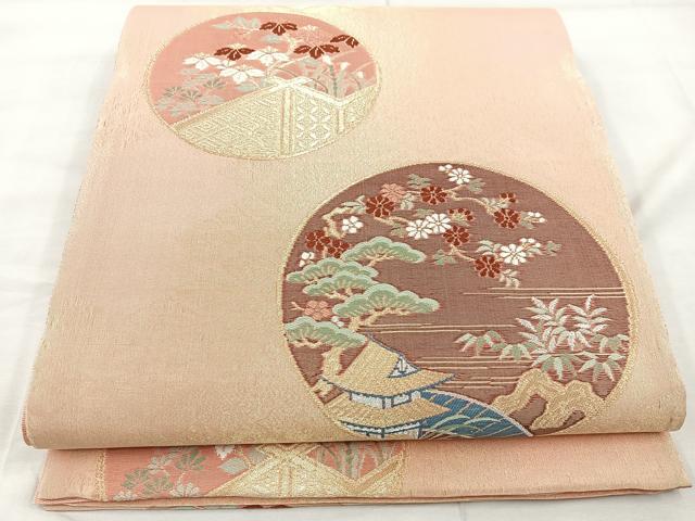 Rakuten - 平和屋着物◎六通柄袋帯　唐織　松竹梅　風景丸文　金糸　正絹　逸品　BAAT9520mz