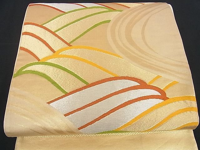 平和屋着物■六通柄袋帯　唐織　立波文　金銀糸　逸品　yk0638