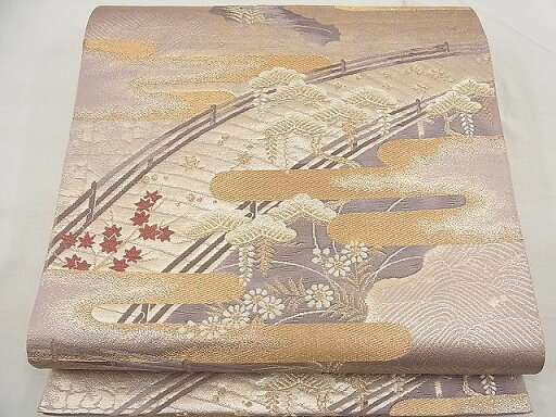 平和屋着物■六通柄袋帯 唐織 ヱ霞渡橋草花文 金糸 逸品 n-ea1732 平和屋着物■六通柄袋帯 唐織 ヱ霞渡橋草花文 金糸 逸品 n-ea1732