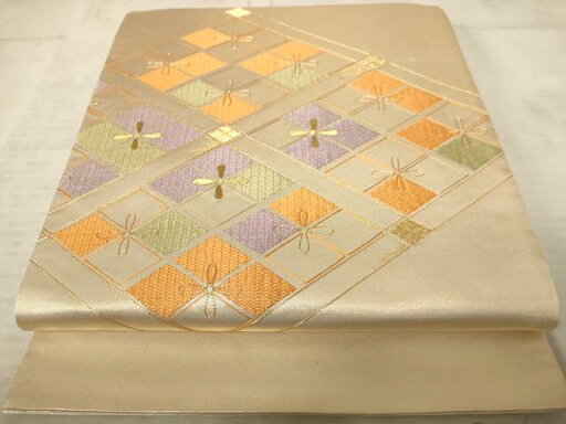 平和屋着物◎太鼓柄袋帯 駒刺繍 花菱文 金糸 正絹 逸品 AAAU9373dt 平和屋着物◎太鼓柄袋帯 駒刺繍 花菱文 金糸 正絹 逸品 AAAU9373dt