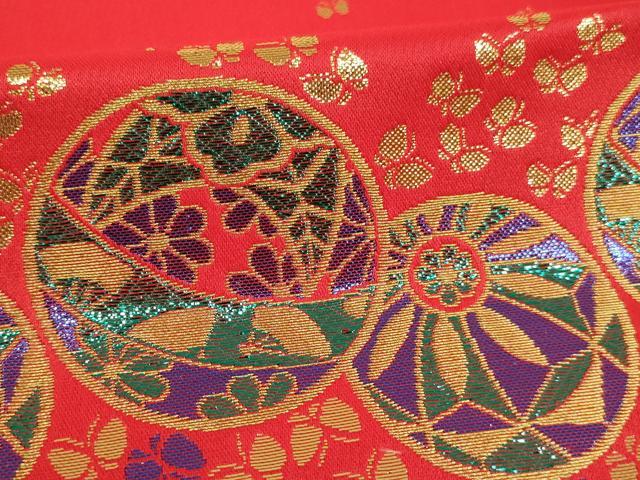 平和屋本店▼金襴布　法衣　反物　手毬舞蝶文　寺院　仏具　仏教　僧侶　神職　装束　AABA1193ja