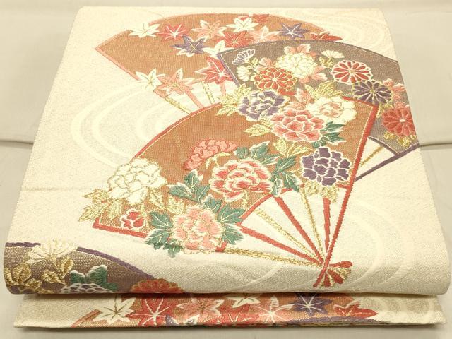 平和屋着物◎佐賀錦　六通柄袋帯　唐織　流水扇面花文　金銀糸　正絹　逸品　CAAS4496ft
