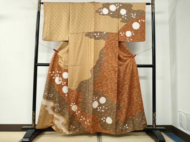 Kimono - 平和屋着物●訪問着　絞り　刺繍　流水雪輪草花文　金彩　正絹　逸品　CABC7182yc