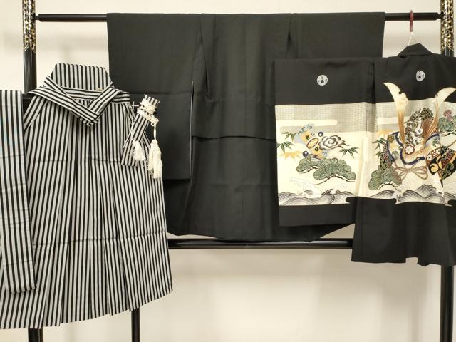 Kimono （For Girls） - 平和屋着物[]七五三　男の子　祝着・羽織・行灯袴・小物セット　龍　兜　立波松文　金彩　洗える着物　DAAY3355ma