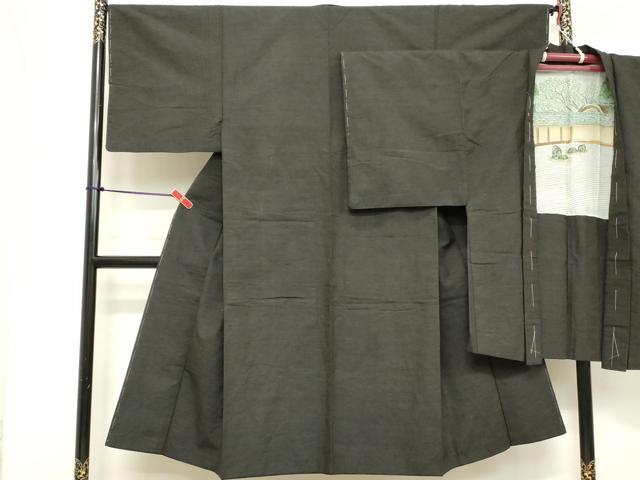 平和屋着物■男性 紬 アンサンブル 霞文 海松茶色 正絹 逸品 DABB8754cd