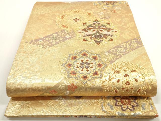 平和屋着物◎六通柄袋帯　向かい鳥花文　金糸　正絹　逸品　DABE8498xg