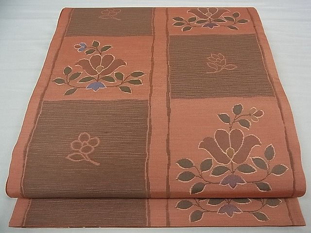 Rakuten - 平和屋着物■六通柄袋帯　市松草花文　逸品　vf4746