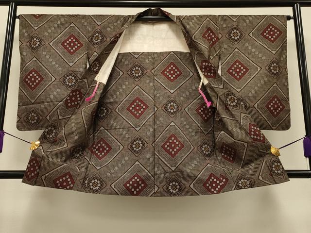 平和屋着物＃本場大島紬　龍郷絣　長羽織　7マルキ　菱吉祥花文　ロング丈　正絹　逸品　CAAT5699id