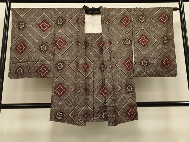 平和屋着物＃本場大島紬　龍郷絣　長羽織　7マルキ　菱吉祥花文　ロング丈　正絹　逸品　CAAT5699id