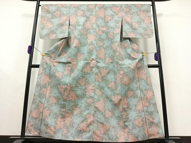 平和屋着物▽上質な紬　単衣　花尽くし　正絹　逸品　AAAY9418jh