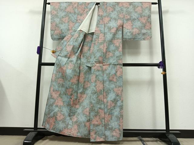 平和屋着物▽上質な紬　単衣　花尽くし　正絹　逸品　AAAY9418jh