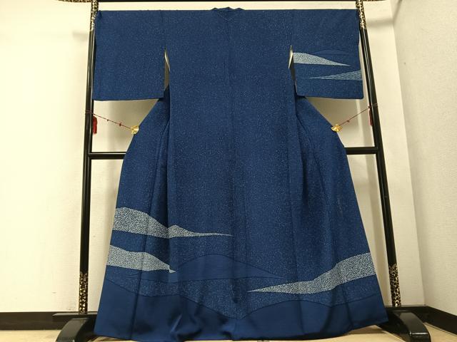 平和屋着物●阿波藍伝統工芸　金子正　訪問着　藍　霞文　正絹　逸品　AABE8946ph