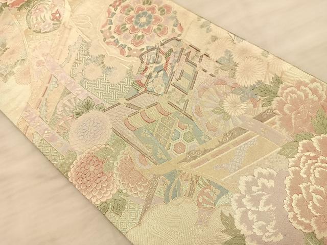 平和屋着物◎別織佐賀錦　六通柄袋帯　九百織　御所車花文　金銀糸　正絹　逸品　BAAS9878du