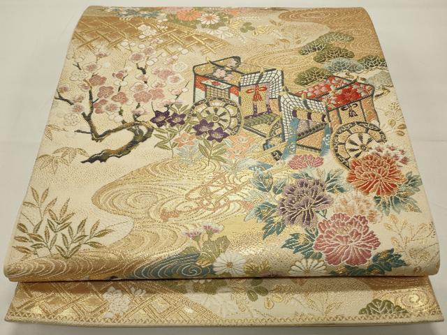 平和屋着物◎六通柄袋帯　唐織　王朝絵巻文様　金糸　正絹　逸品　CAAW9453qe