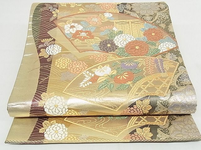 平和屋着物■六通柄袋帯　唐織　花宴錦　地紙花蝶文　金銀糸　正絹　逸品　B-dk5328