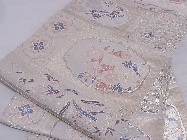 Other - 平和屋着物■六通柄袋帯　唐織　鳳凰花天井文　銀糸　正絹　逸品　A-sx7543