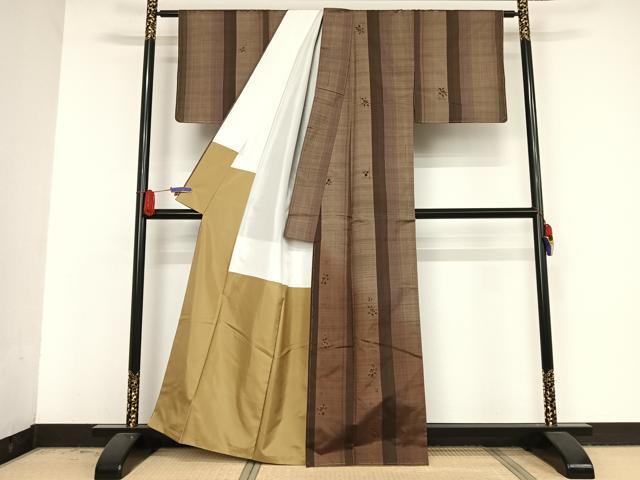 平和屋着物●本場染大島紬　草花間道　正絹　逸品　未使用　AAAV9109np