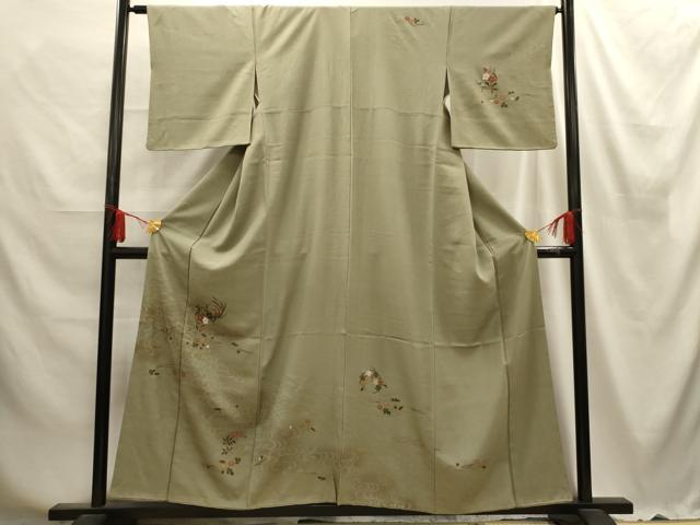 平和屋着物■訪問着　流水草花文　金彩　正絹　逸品　AABE6442sx