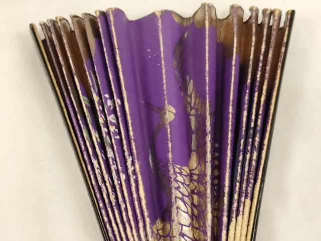 平和屋の平和屋本店▼中啓　扇子　黒骨　紫金銀地　飛鶴花文　吉川法衣店謹製　箱付き　法衣　寺院　仏具　仏教　僧侶　神職　装束　AABK9045ja｜アングル3