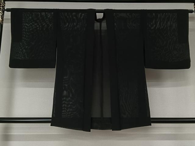 平和屋着物▽羽織　スリーシーズン　春夏秋　塵除け　草花文　黒地　正絹　逸品　AABL0579jh