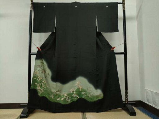 平和屋着物■豪華黒留袖 枝花文 暈し染め 金彩 正絹 逸品 CAAR3079yc 平和屋着物■豪華黒留袖 枝花文 暈し染め 金彩 正絹 逸品 CAAR3079yc