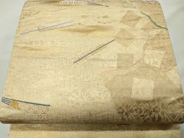 平和屋着物◎六通柄袋帯　唐織　扇面吉祥文　金糸　正絹　逸品　CAAR7450yk