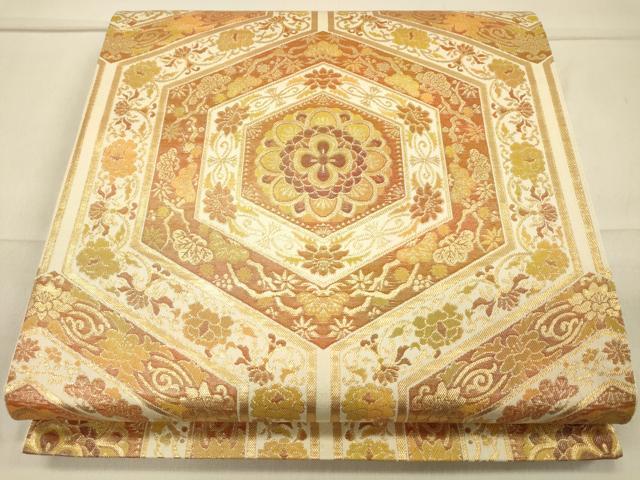 平和屋着物◎六通柄袋帯　正倉院亀甲更紗花文　金糸　正絹　逸品　CAAS4454ft