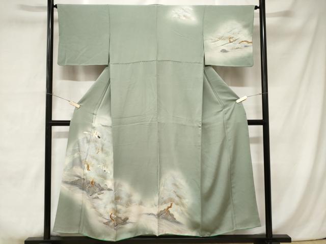 平和屋着物■訪問着　刺繍　飛鶴立波枝松文　暈し染め　金彩　正絹　逸品　CABC0050ev