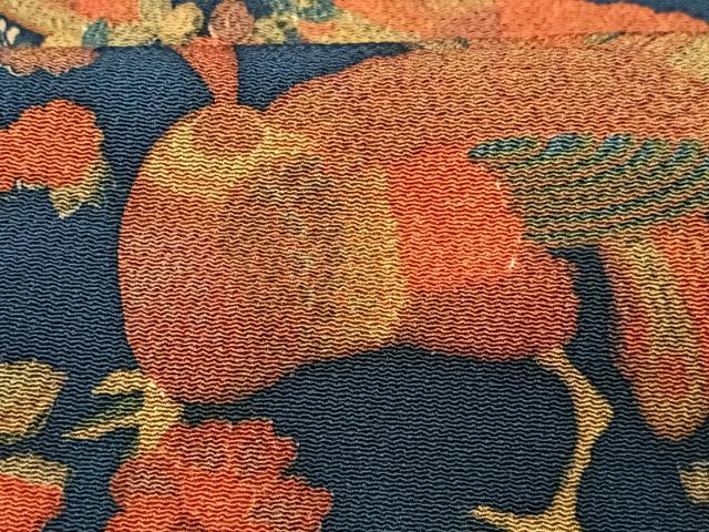平和屋着物■上質な小紋　花鳥文　鬼しぼ縮緬　正絹　逸品　CABD6971xe