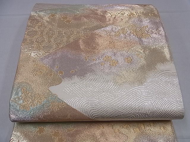 平和屋着物■六通柄袋帯　霞花鳥文　金銀糸　逸品　yk0959