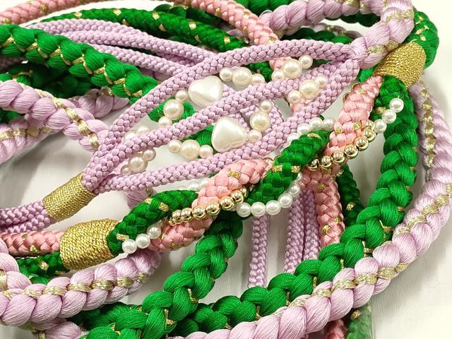 平和屋着物●和装小物　振袖用帯締め2本セット　装飾　パール　ビーズ　金糸　逸品　未使用　AAAW4501ay