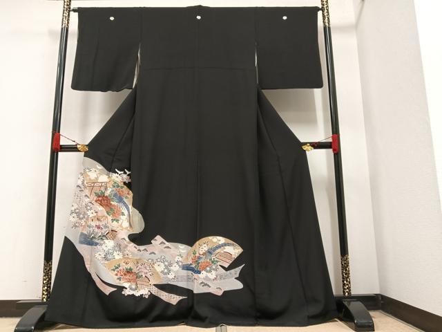 平和屋着物■豪華黒留袖 駒刺繍 地紙花鳥文 金彩 正絹 逸品 AAAX3572ph